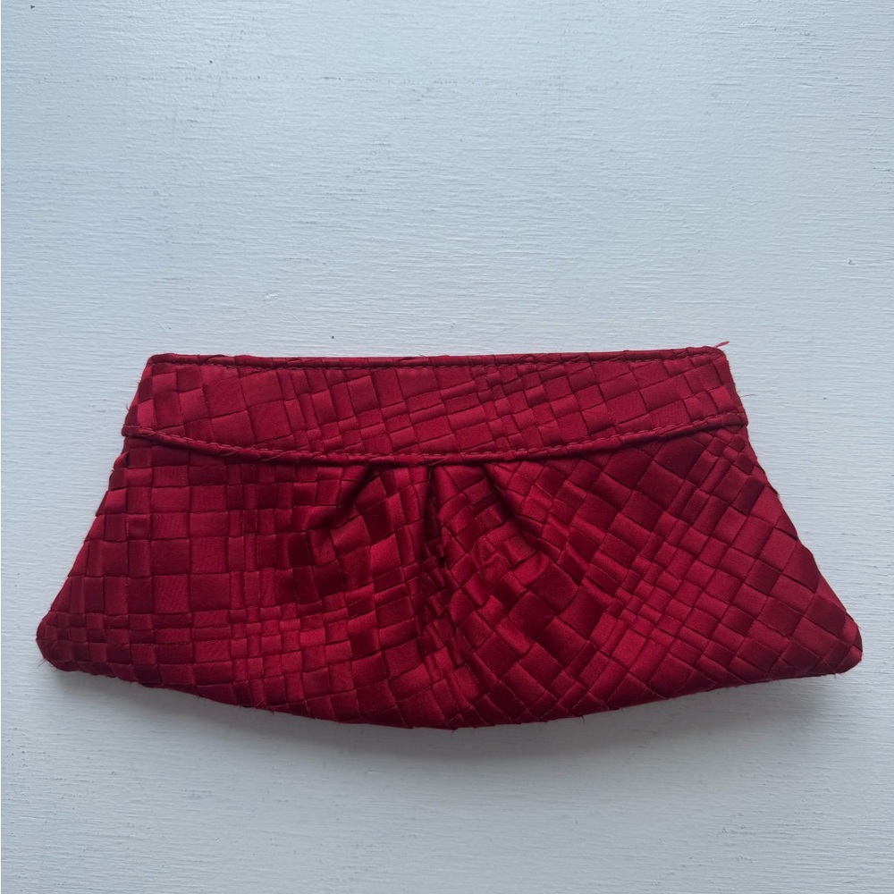 Lauren Merkin Red Woven Evening Clutch